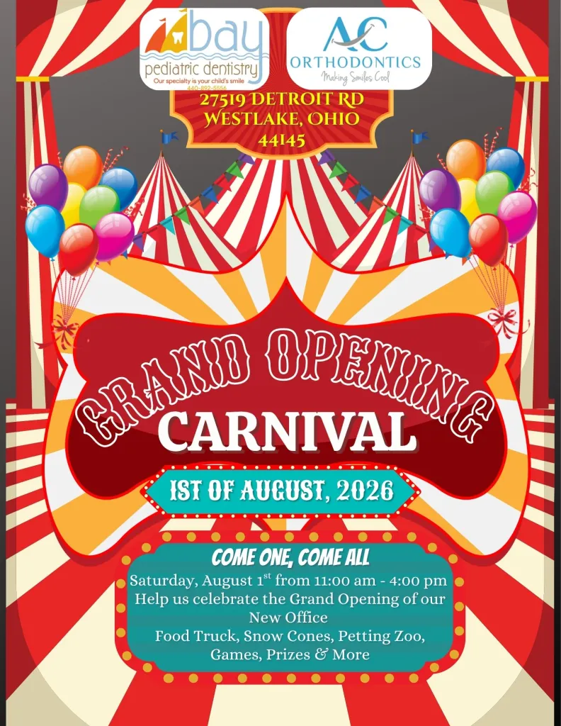 Grand opening carnival flyer for both offices